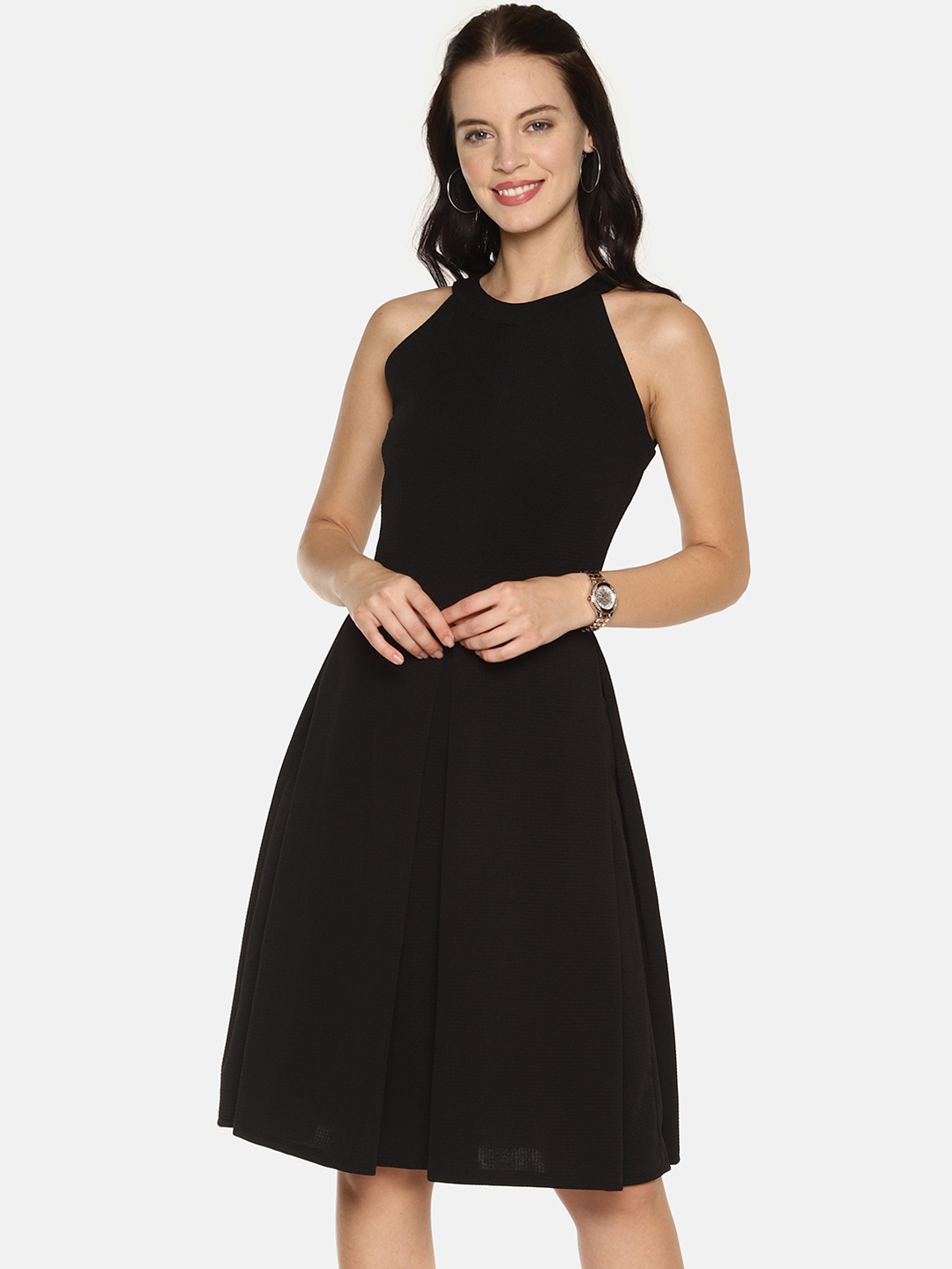 

AARA Women Black Self Design Fit and Flare Dress
