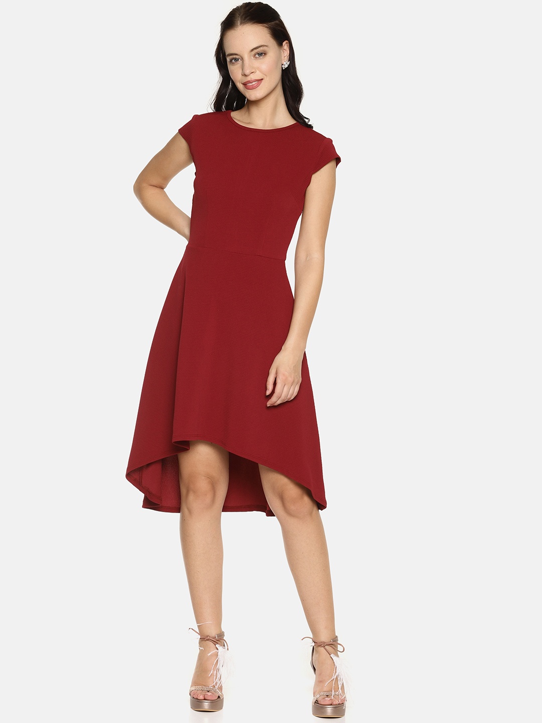 

AARA Women Maroon Solid Fit and Flare Dress