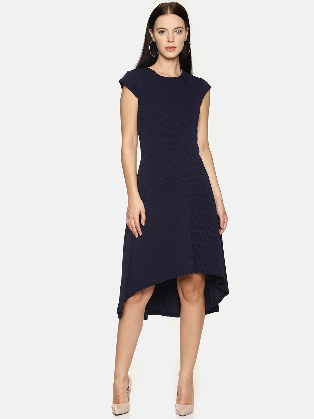 

AARA Women Navy Blue Solid Fit and Flare Dress