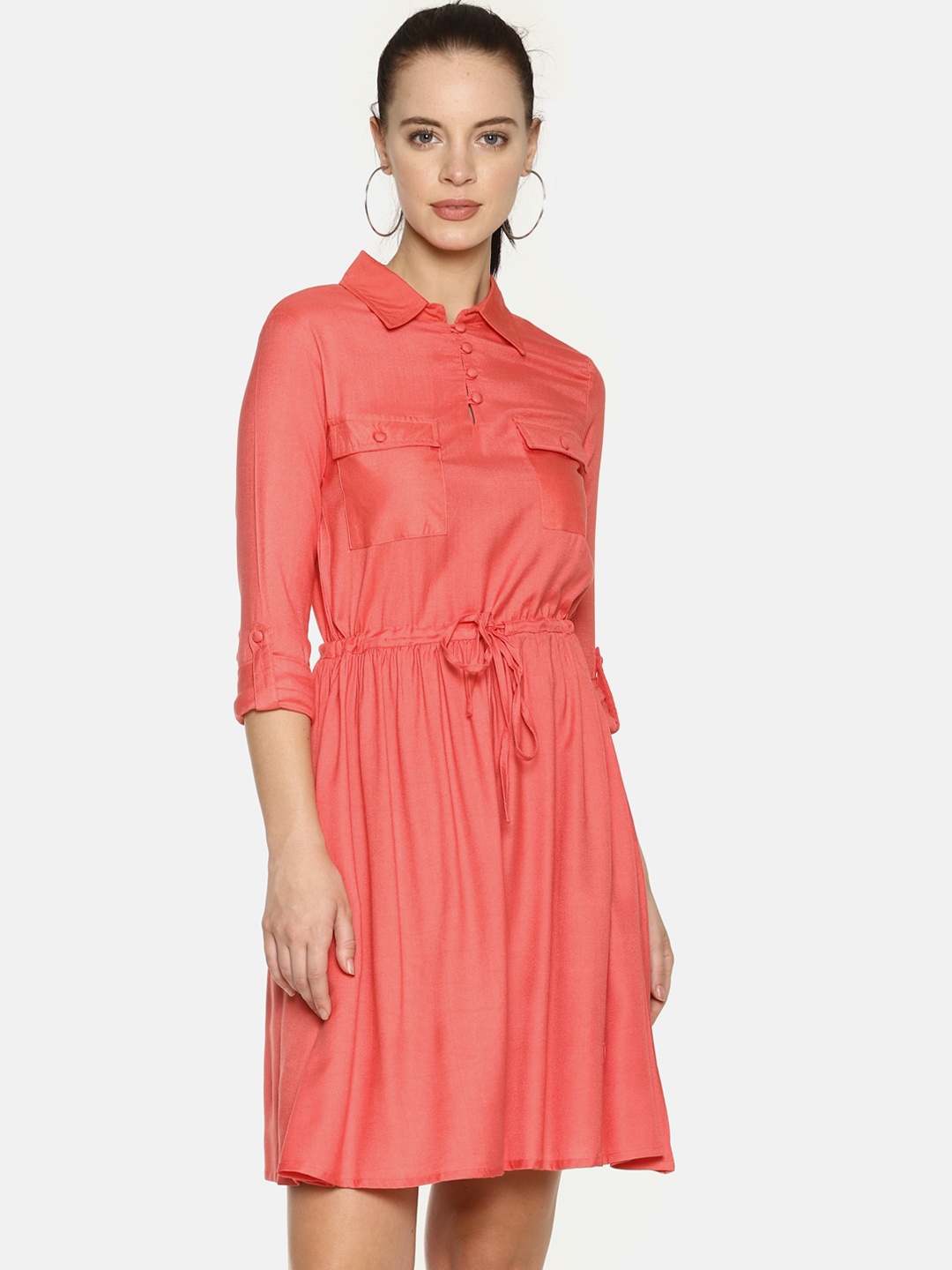 

AARA Women Orange Solid Shirt Dress