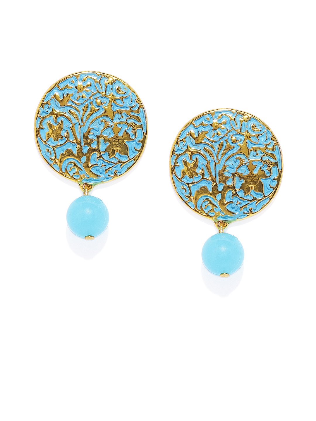 

Mahi Blue & Gold-Plated Circular Drop Earrings
