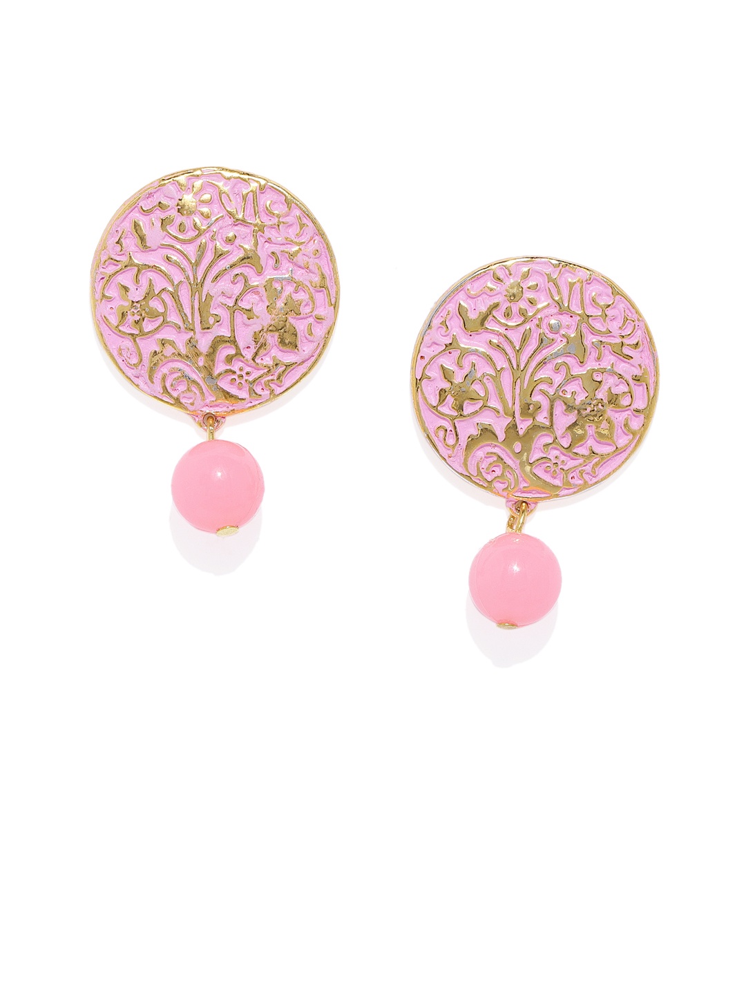 

Mahi Pink & Gold-Plated Circular Drop Earrings