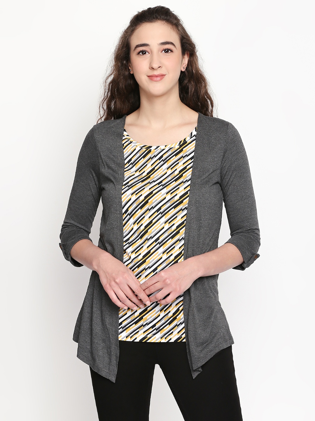 

Annabelle by Pantaloons Women Grey Striped Top