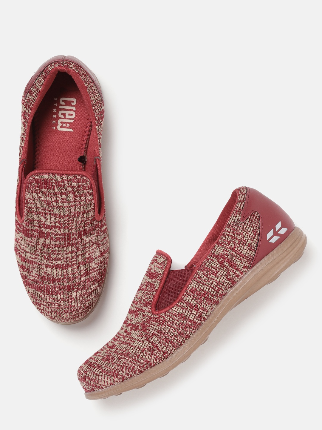 

Crew STREET Women Maroon & Beige Woven Design Running Shoes