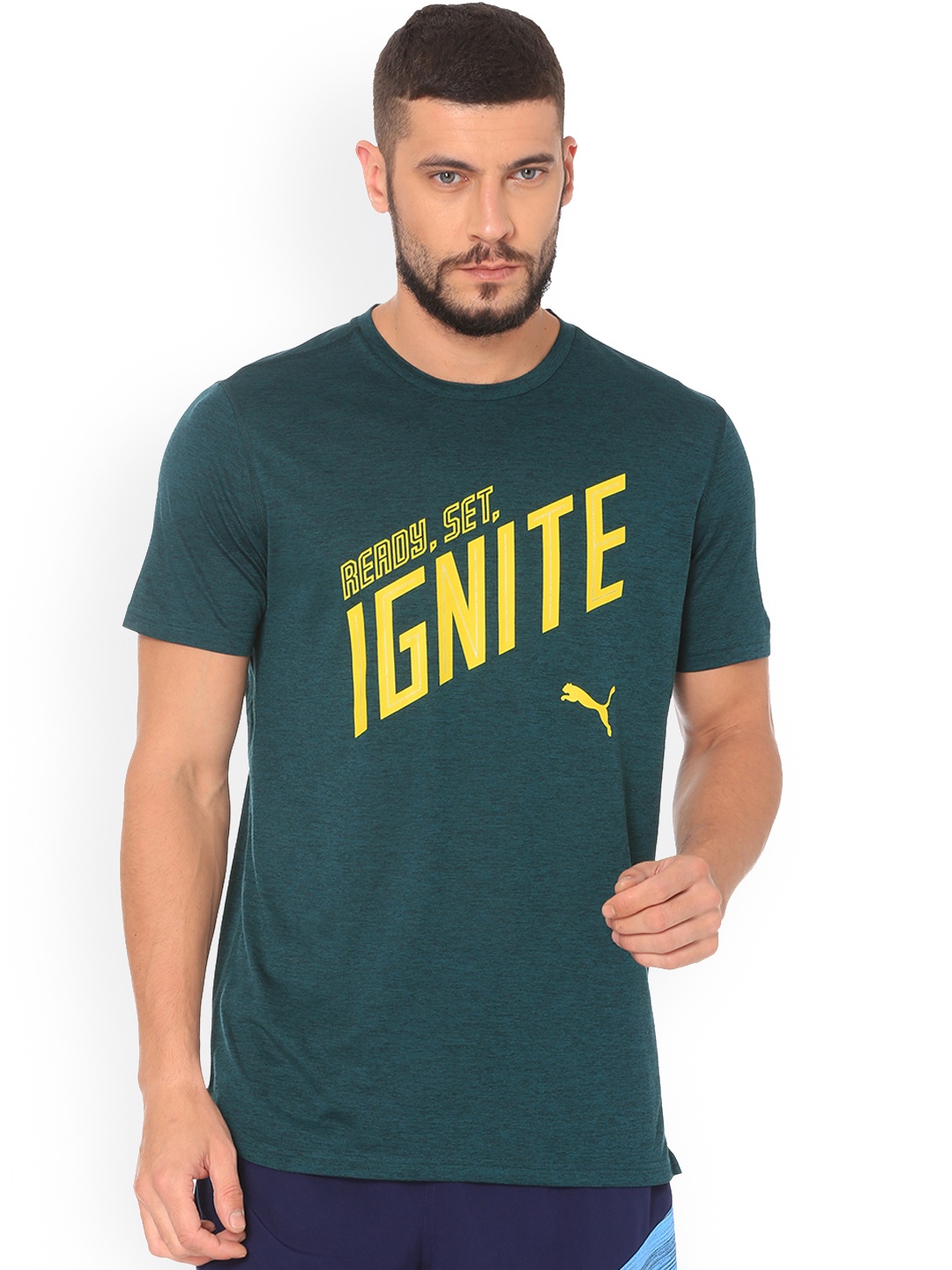 

Puma Men Green Printed Round Neck Ignite Heather Graphic T-shirt