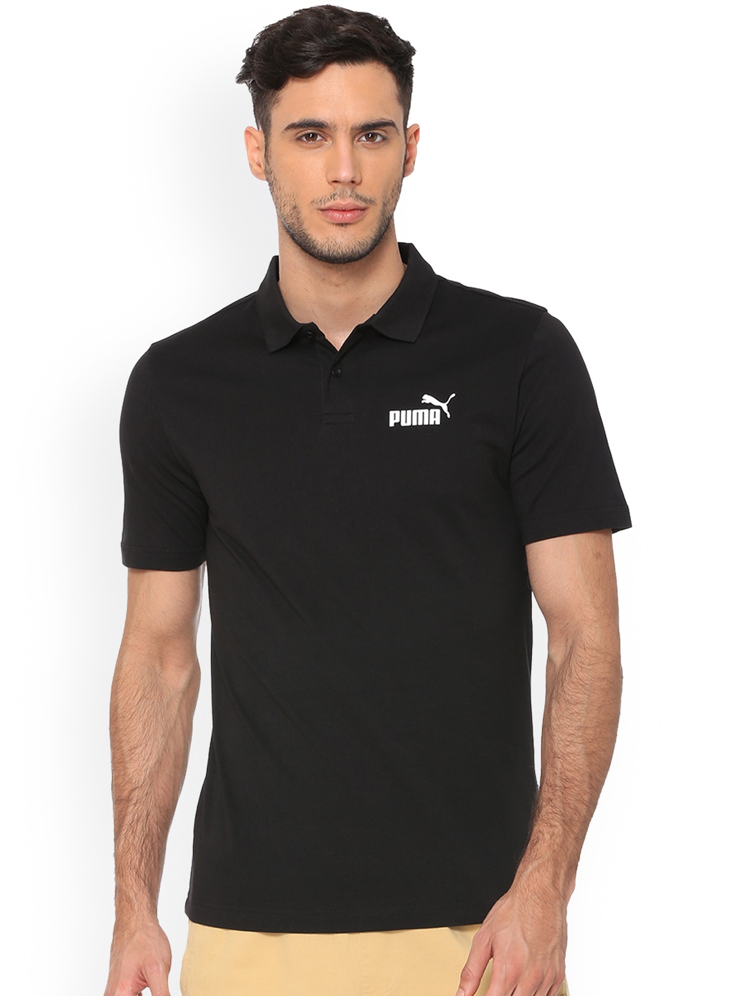

Puma Men Black Solid Polo Collar T-shirt