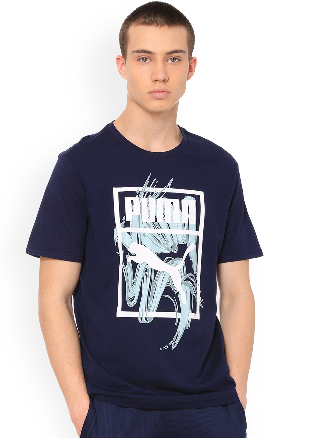 

Puma Men Navy Blue Printed Round Neck T-shirt