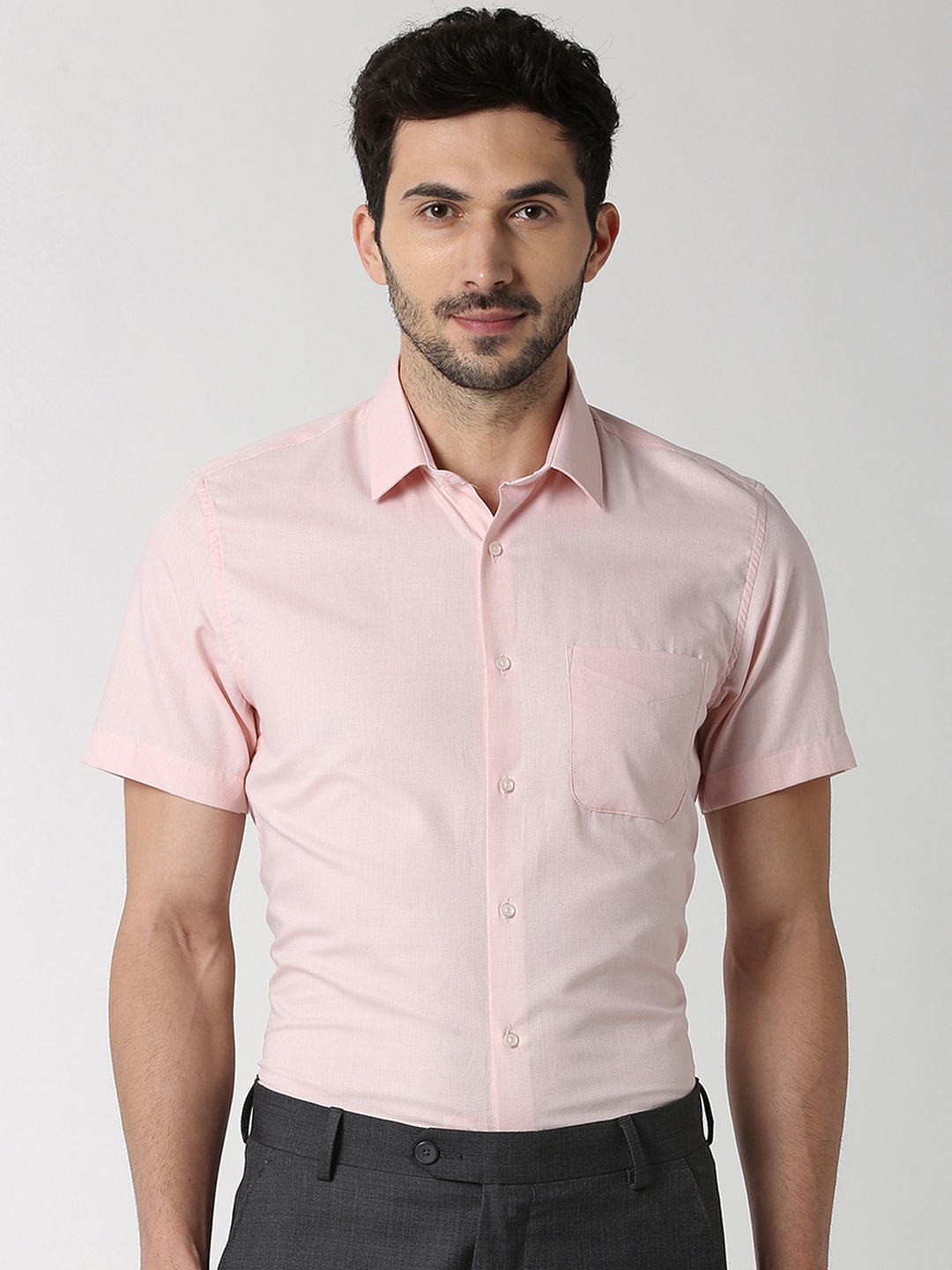 

Peter England Men Pink Slim Fit Self Design Formal Shirt