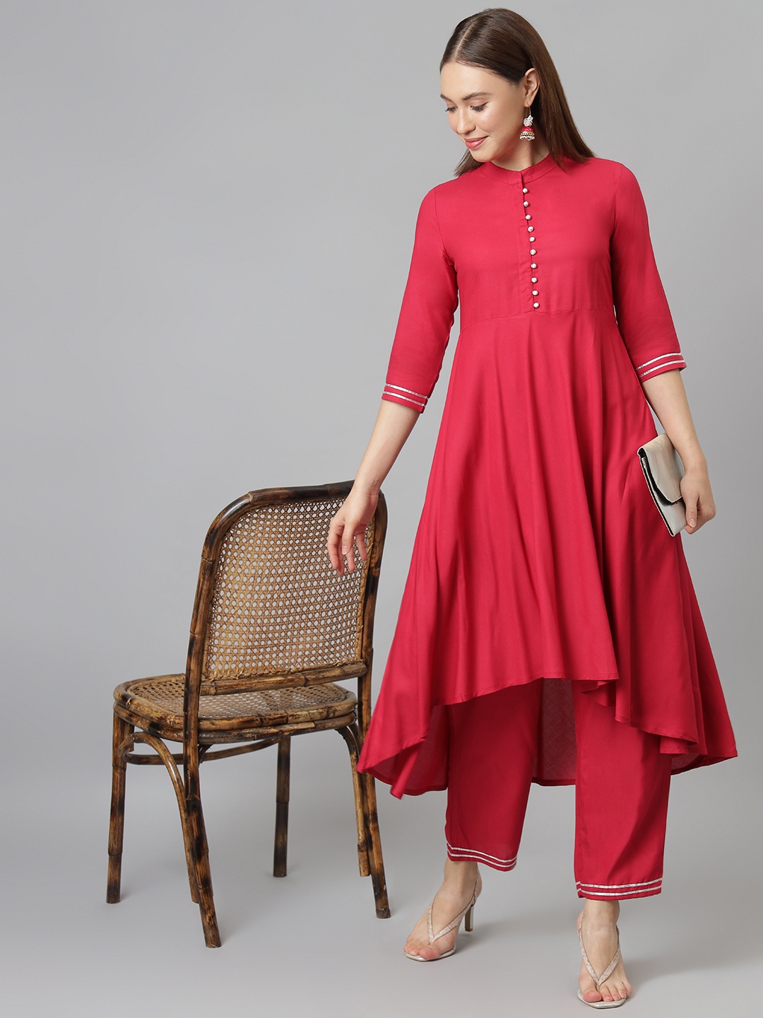 

Khushal K Women Maroon Pleated Gotta Patti Kurta with Palazzos