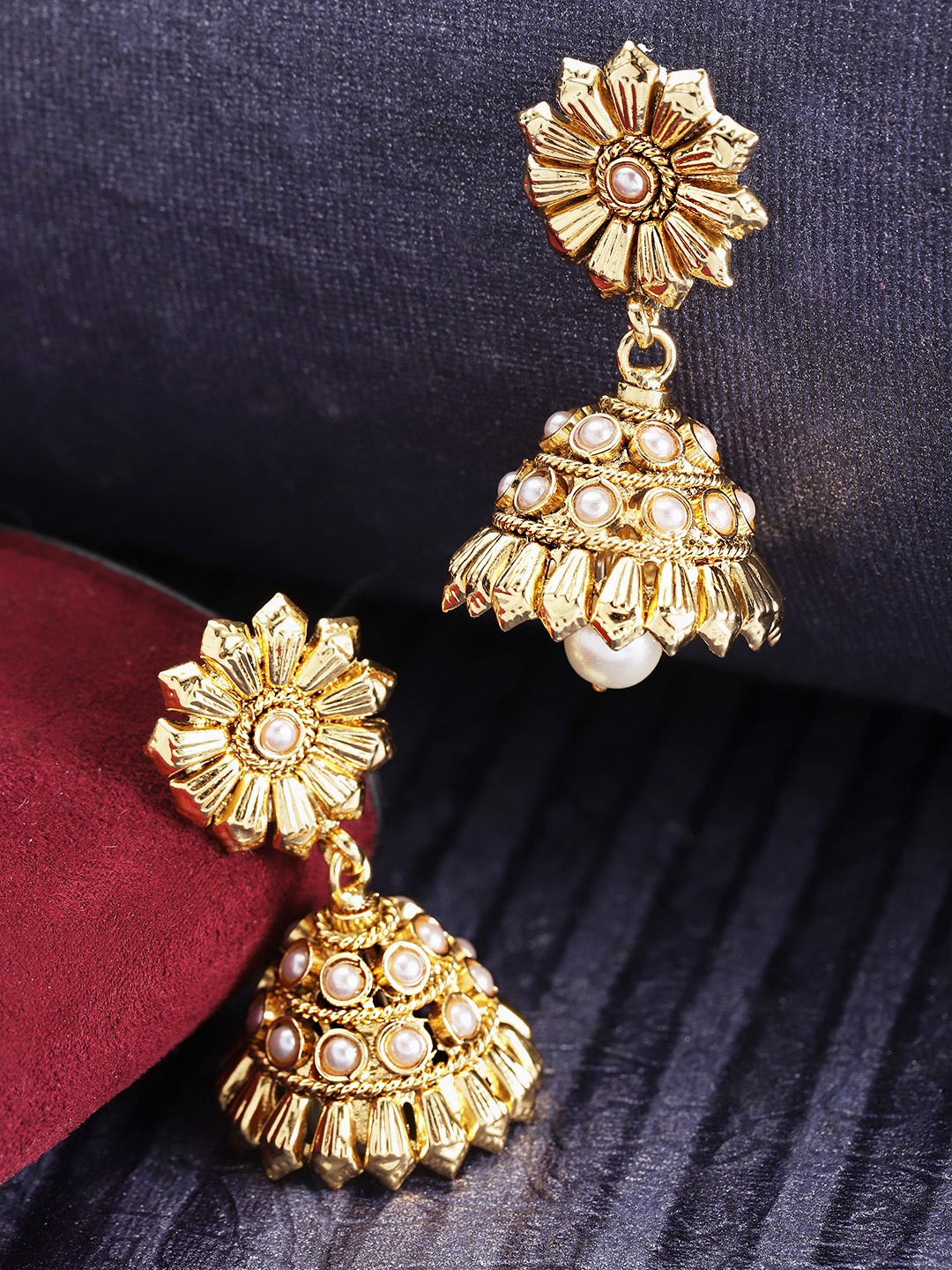 

Priyaasi Off-White & Gold-Plated Handcrafted Dome Shaped Jhumkas