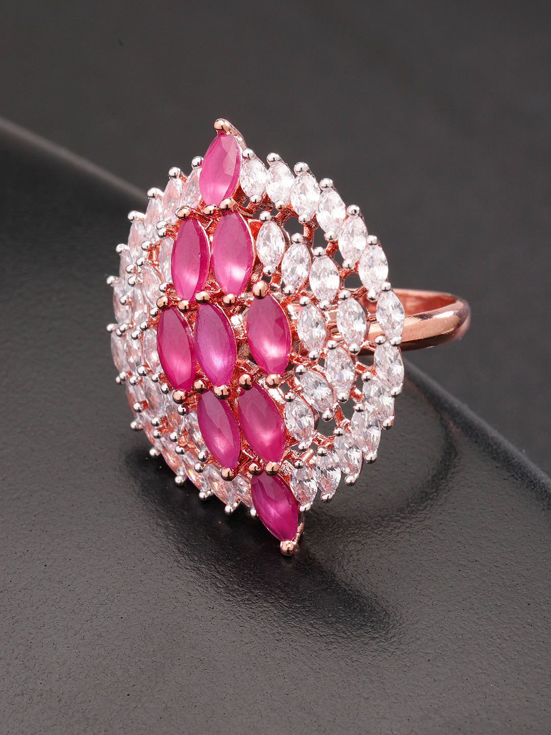 

Priyaasi Rose Gold-Plated Handcrafted CZ-Studded Adjustable Ring