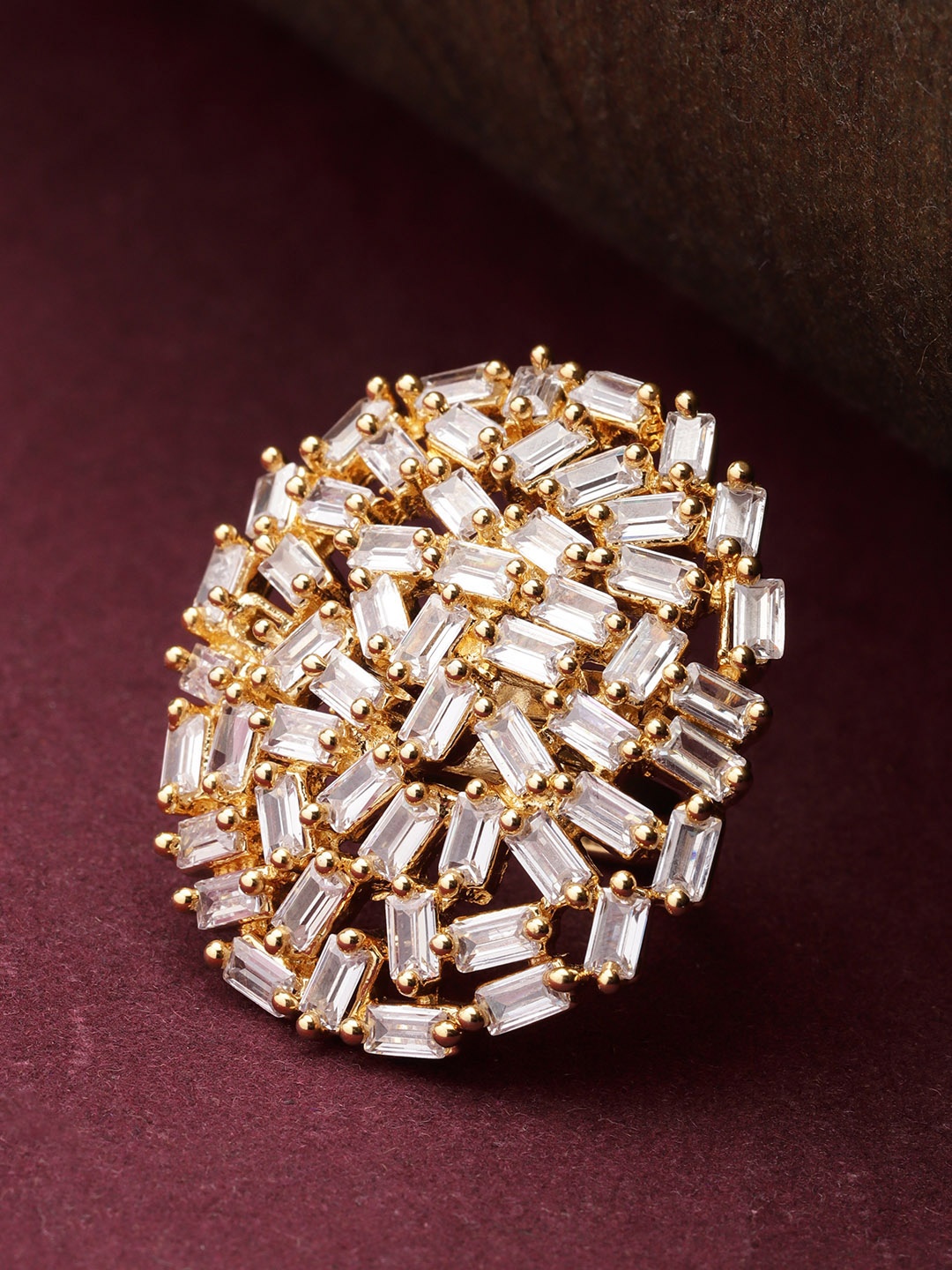 

Priyaasi Gold-Plated Handcrafted American Diamond Studded Adjustable Finger Ring