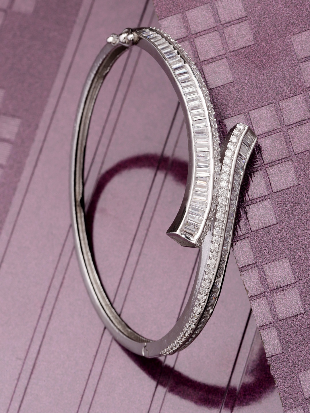 

Priyaasi Silver-Plated American Diamond-Studded Handcrafted Bangle-Style Bracelet