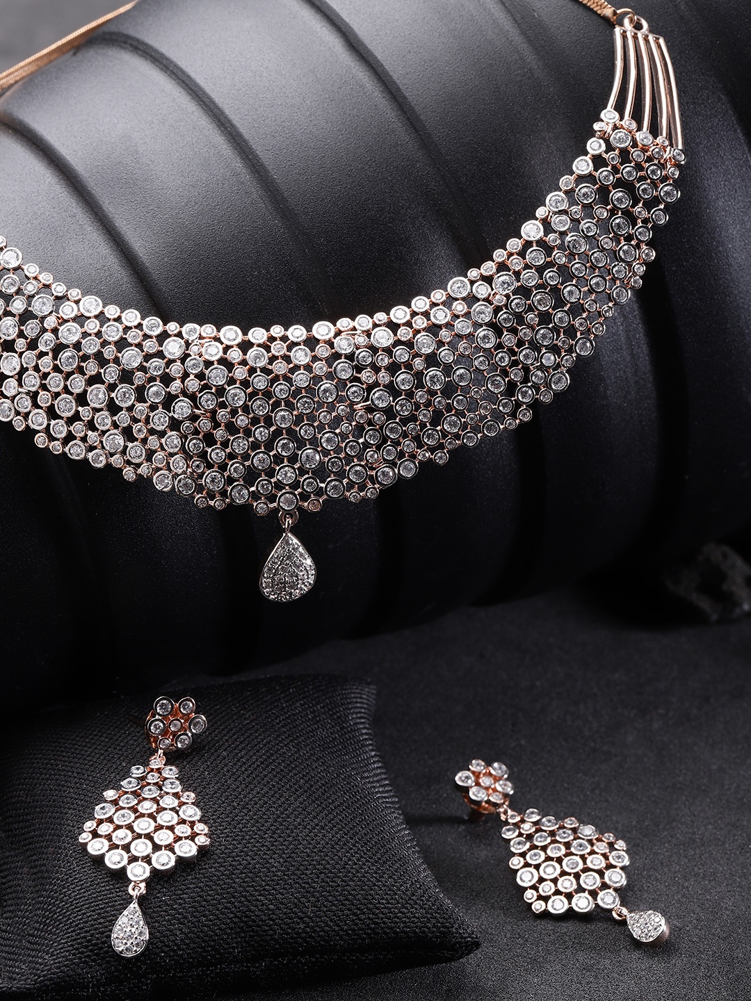 

Priyaasi Rose Gold-Plated American Diamond Studded Jewellery Set