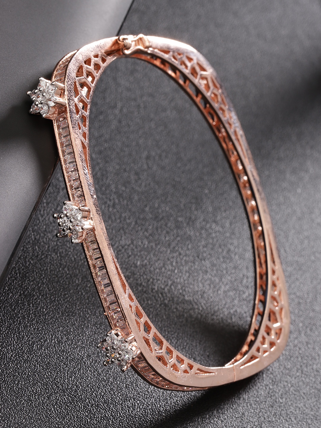 

Priyaasi Rose Gold-Plated CZ Stone-Studded Handcrafted Bangle-Style Bracelet