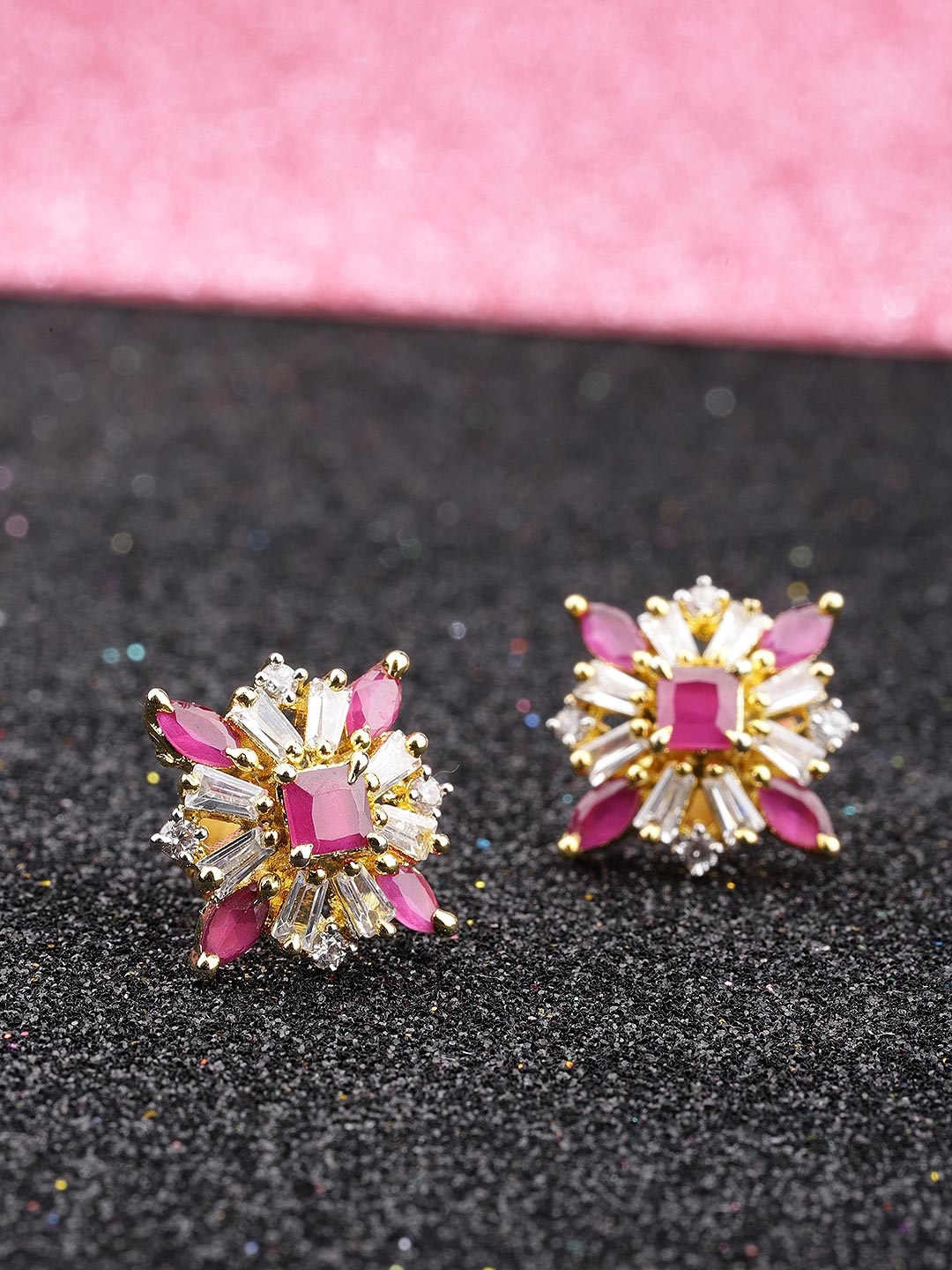 

Priyaasi Magenta Gold-Plated American Diamonds-Studded Classic Studs