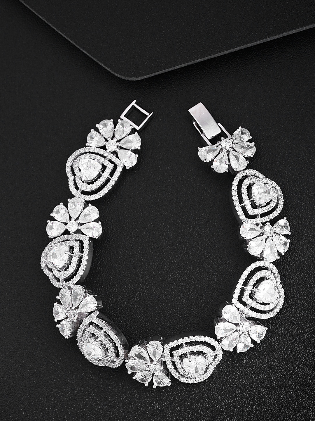 

Priyaasi Silver-Plated Handcrafted CZ Studded Link Bracelet