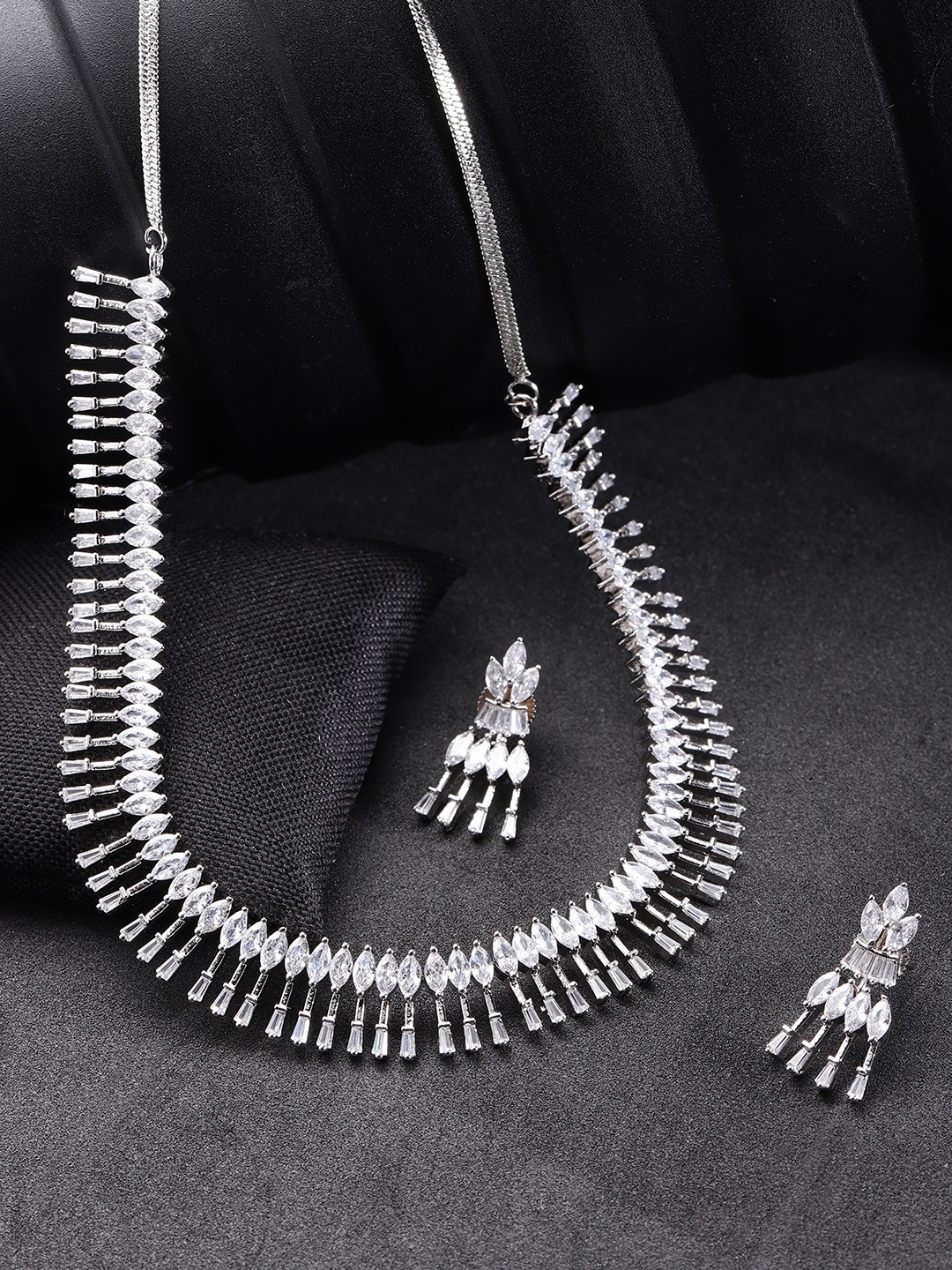 

Priyaasi Silver-Plated American Diamond Studded Jewellery Set