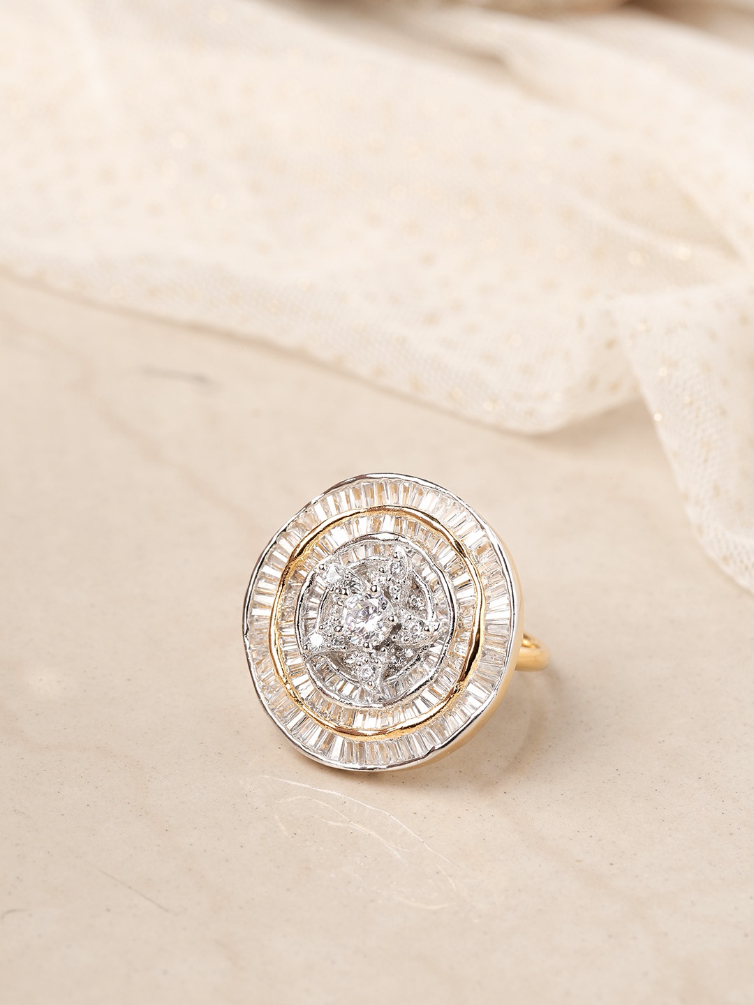 

Priyaasi Gold-Plated American Diamond Studded Handcrafted Adjustable Finger Ring