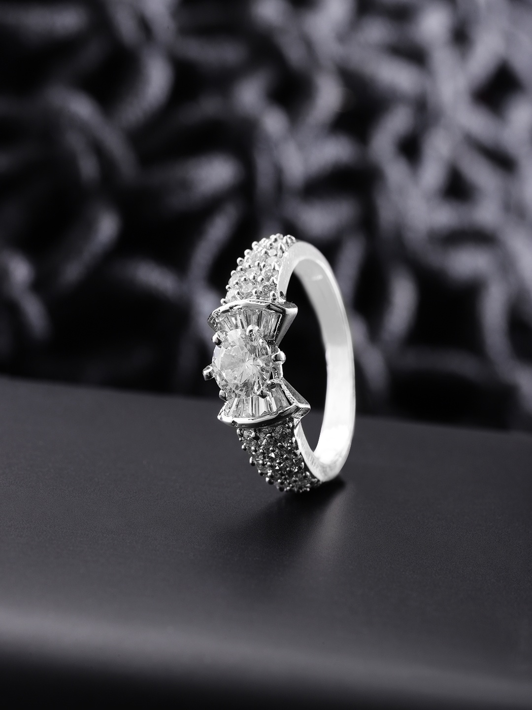 

Priyaasi Silver-Plated CZ-Studded Handcrafted Ring