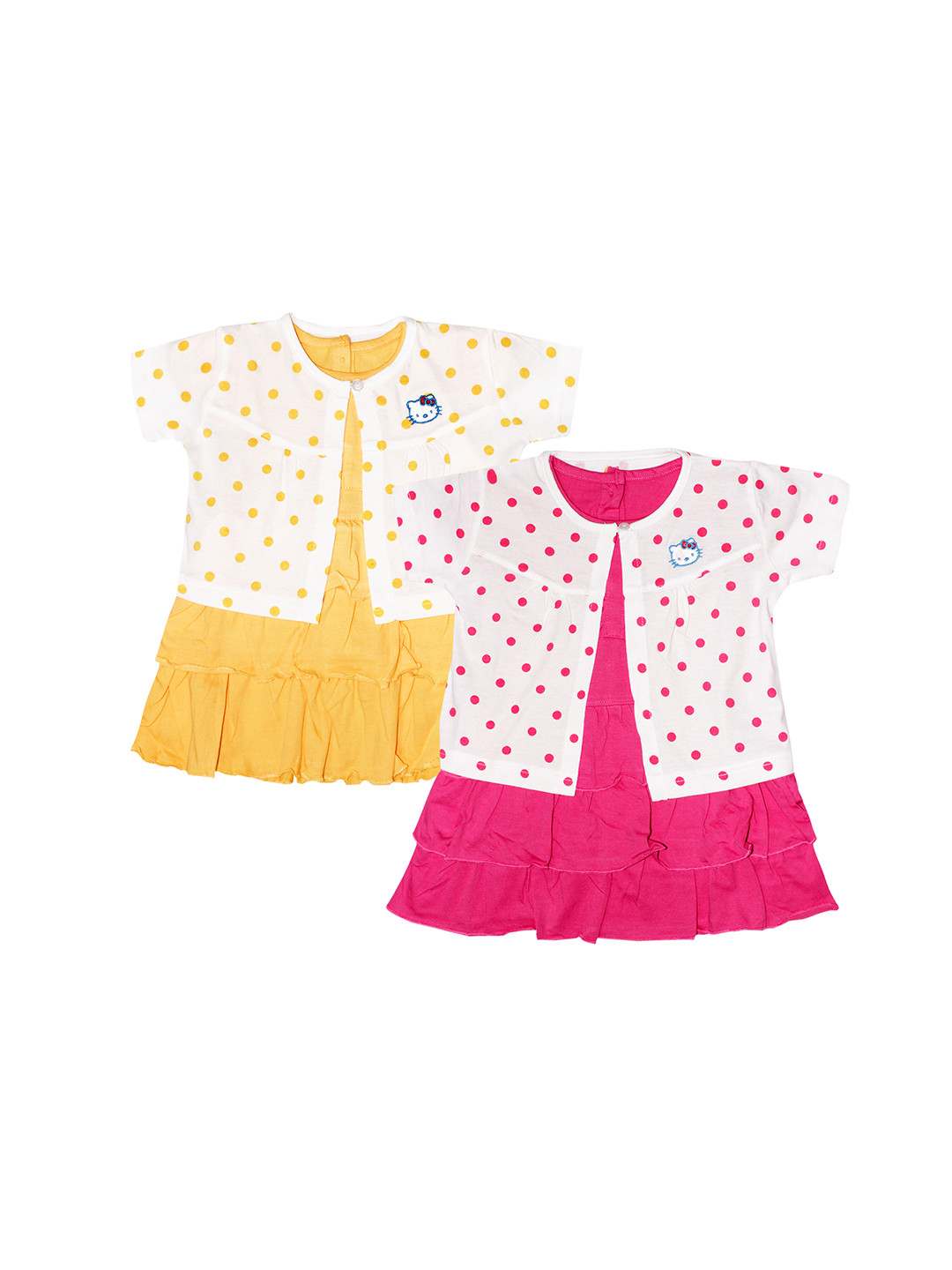 

Orange and Orchid Girls Pack Of 2 Polka Dots Fit and Flare Dresses With Jackets, Pink
