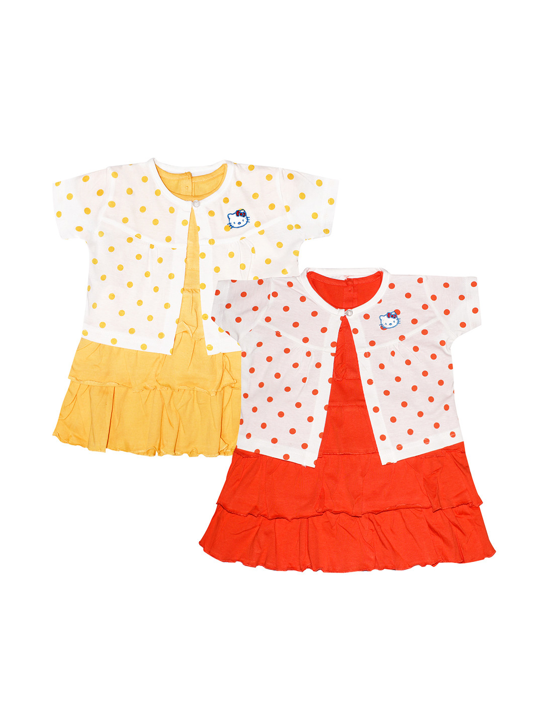 

Orange and Orchid Girls Pack Of 2 Polka Dots Fit and Flare Dresses With Jackets, Yellow