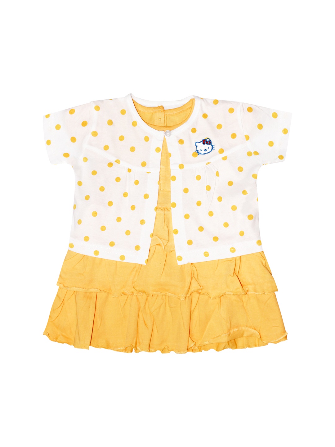 

Orange and Orchid Girls Yellow & White Polka Dots Printed A-Line Dress