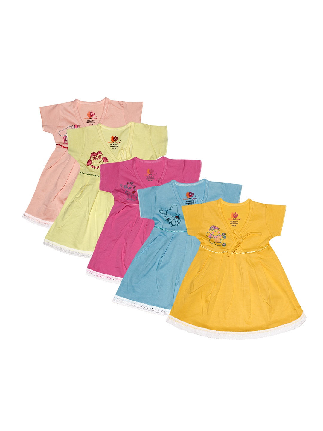 

Orange and Orchid Girls Pack of 5 Multicoloured A-Line Dress, Multi