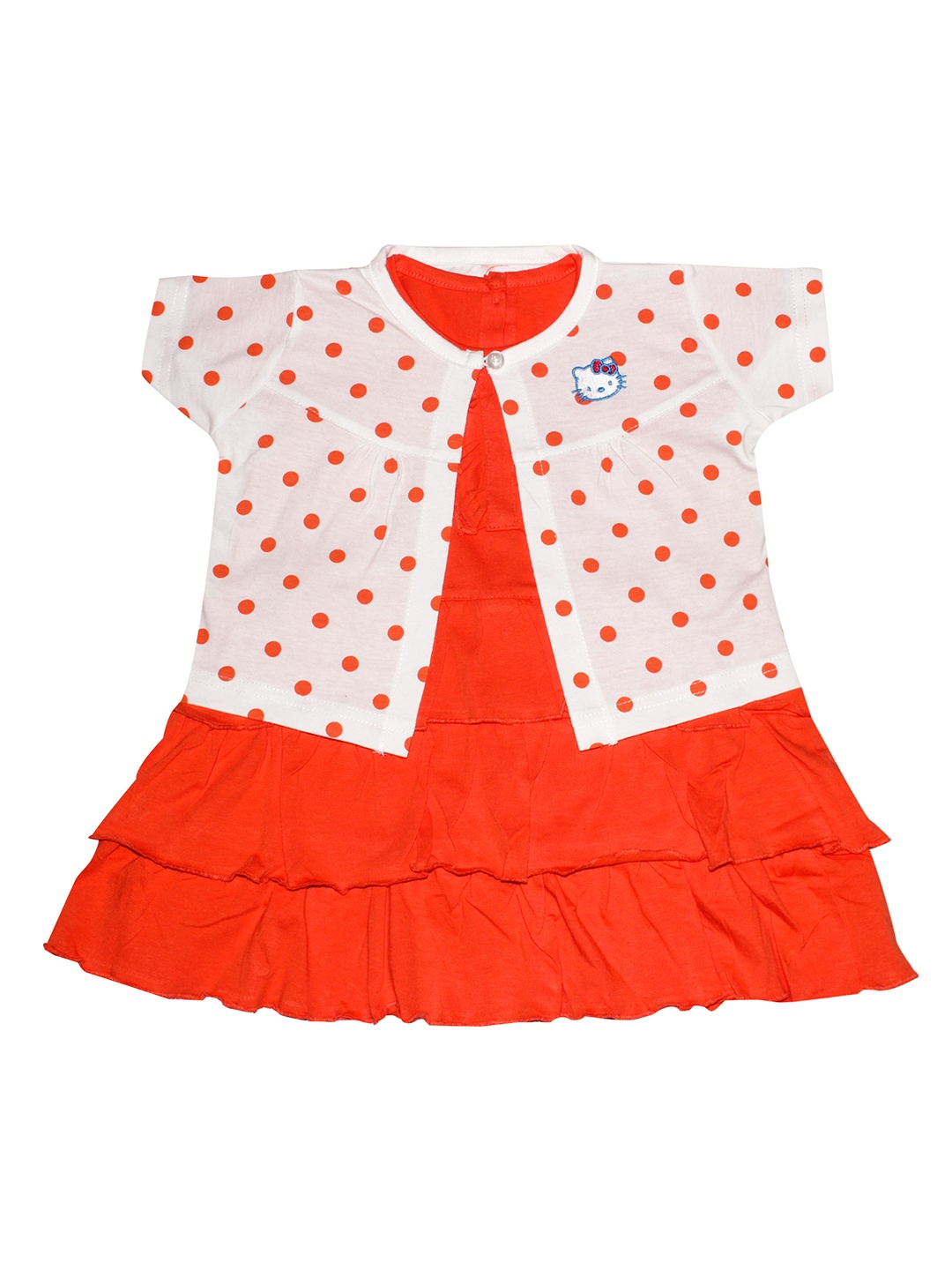 

Orange and Orchid Girls White & Red Polka Dots Printed Fit and Flare Dress