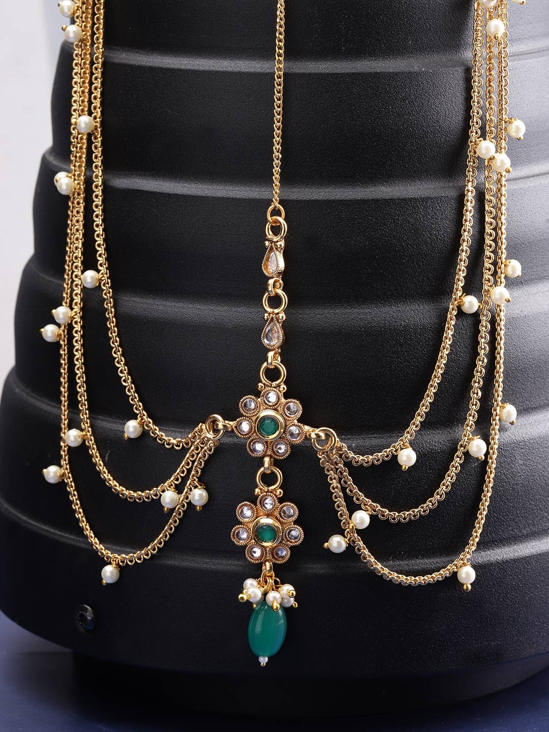 

Priyaasi Gold-Plated Handcrafted Stone-Studded Multistranded Matha Patti