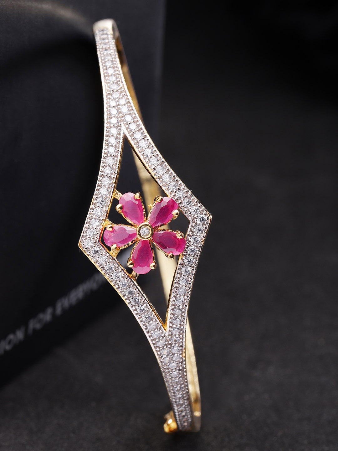 

Priyaasi Magenta Gold-Plated CZ Stone-Studded Handcrafted Bangle-Style Bracelet
