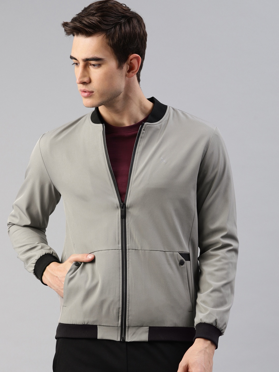 

HRX by Hrithik Roshan Active Men Grey Solid Bomber Jacket