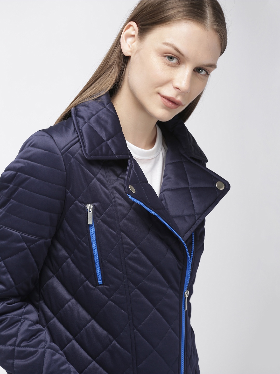 

Harvard Women Navy Blue Solid Quilted Jacket