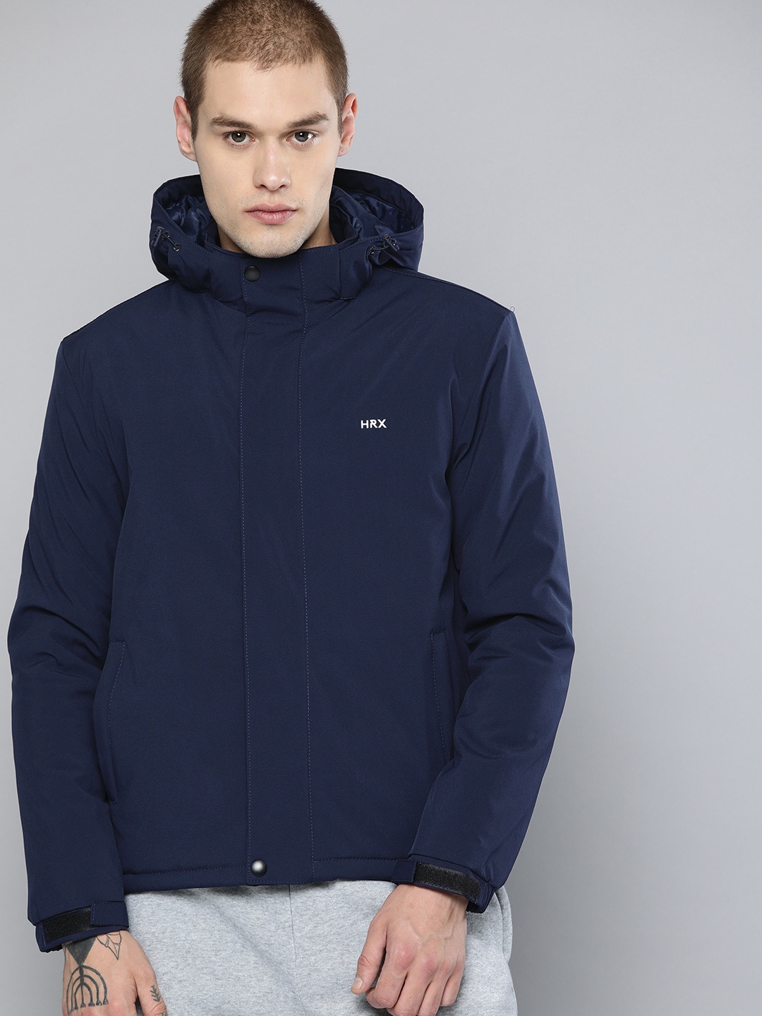 

HRX by Hrithik Roshan Men Navy Blue Active Solid Detachable hooded Padded Jacket