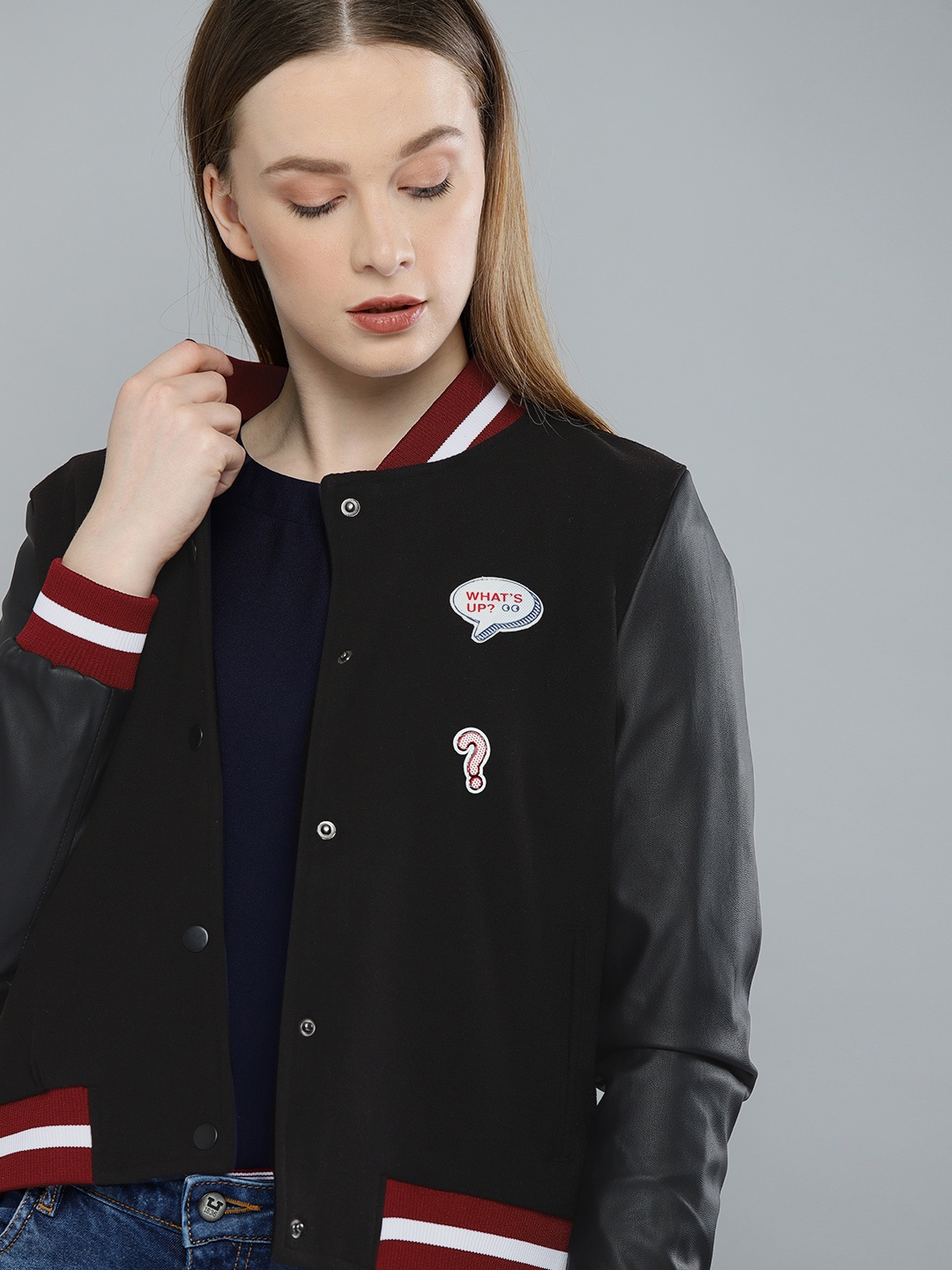 

Harvard Women Black Solid Bomber Jacket