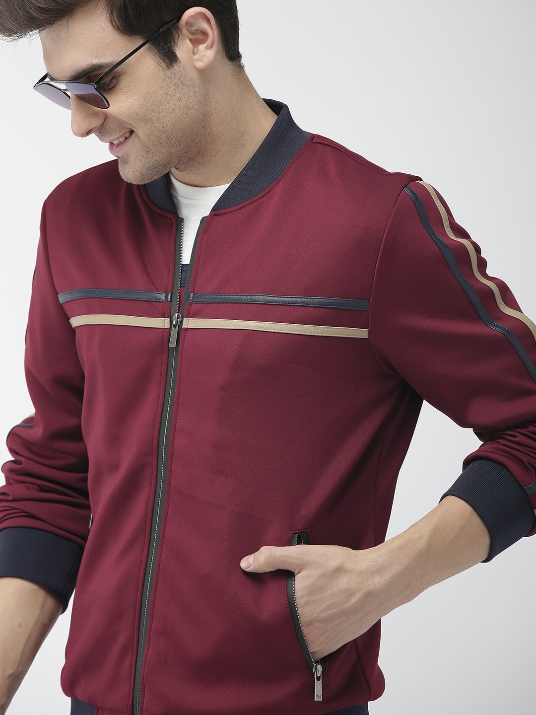 

Mast & Harbour Men Burgundy Solid Bomber Jacket