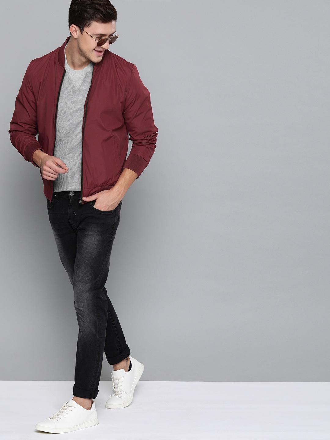 

Mast & Harbour Men Maroon Solid Bomber Jacket