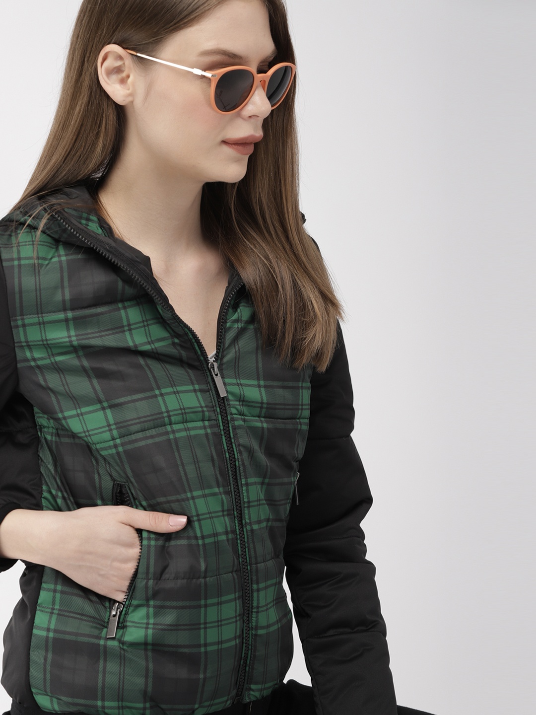 

Harvard Women Green Checked Puffer Jacket