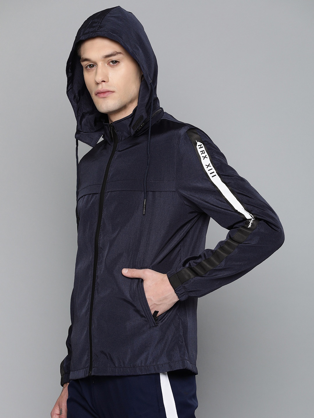 

HRX by Hrithik Roshan Active Men Navy Blue Solid Hooded Sporty Jacket