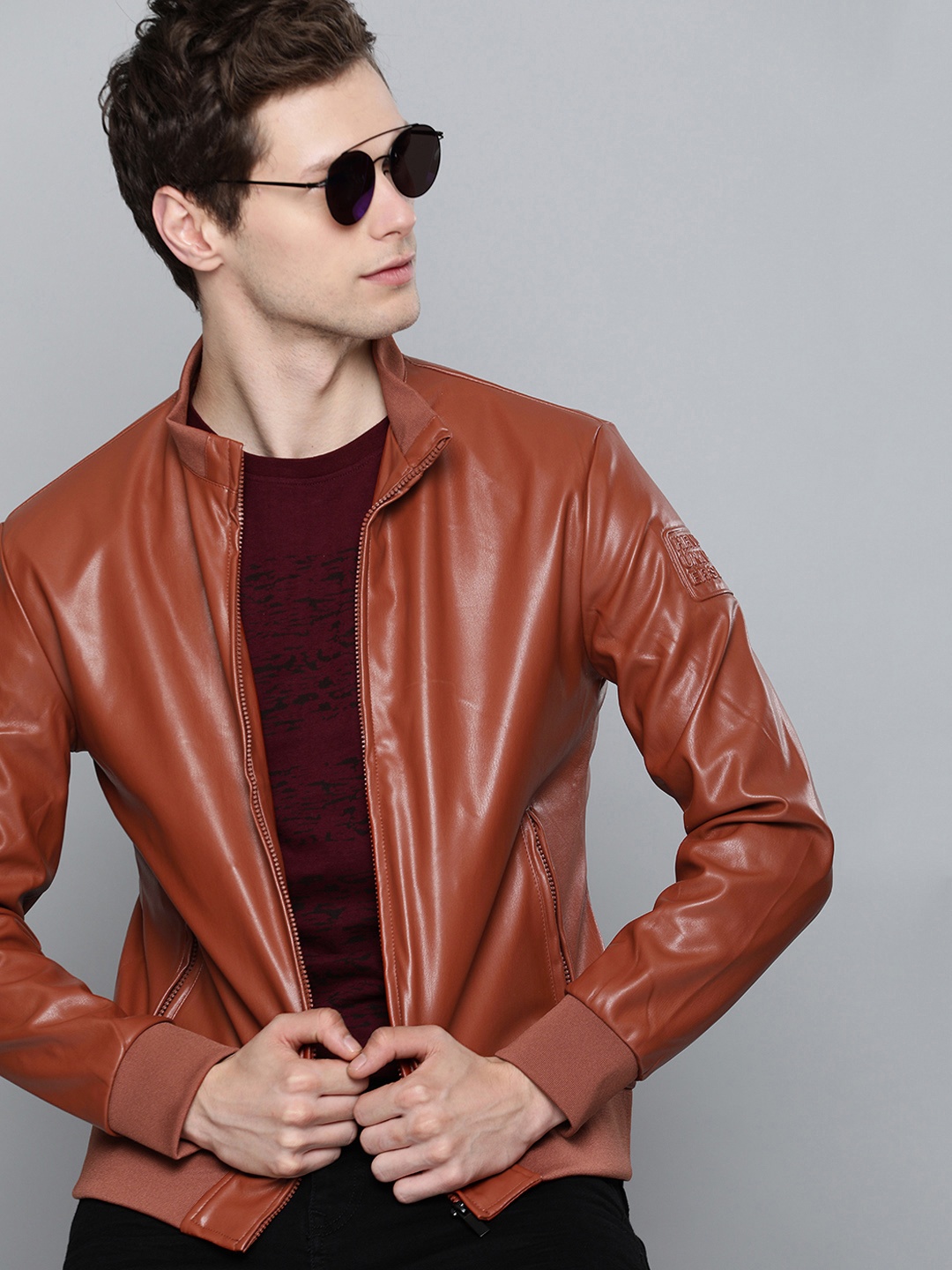 

Harvard Men Rust Red Solid Biker Jacket