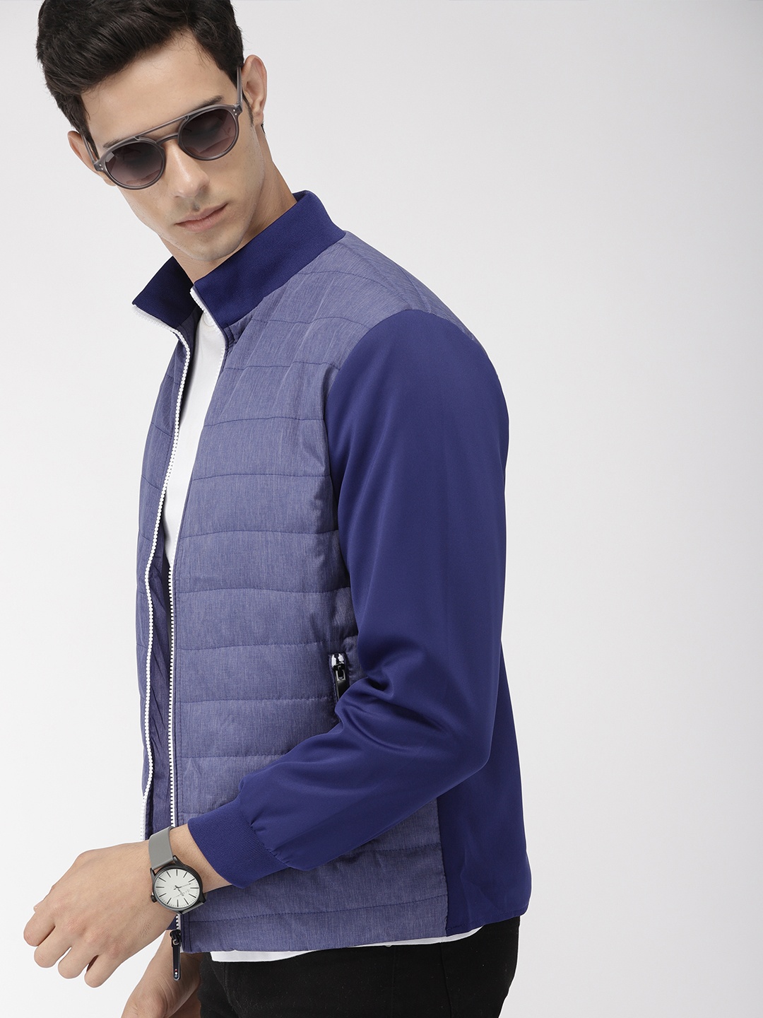 

Harvard Men Blue Solid Padded Jacket
