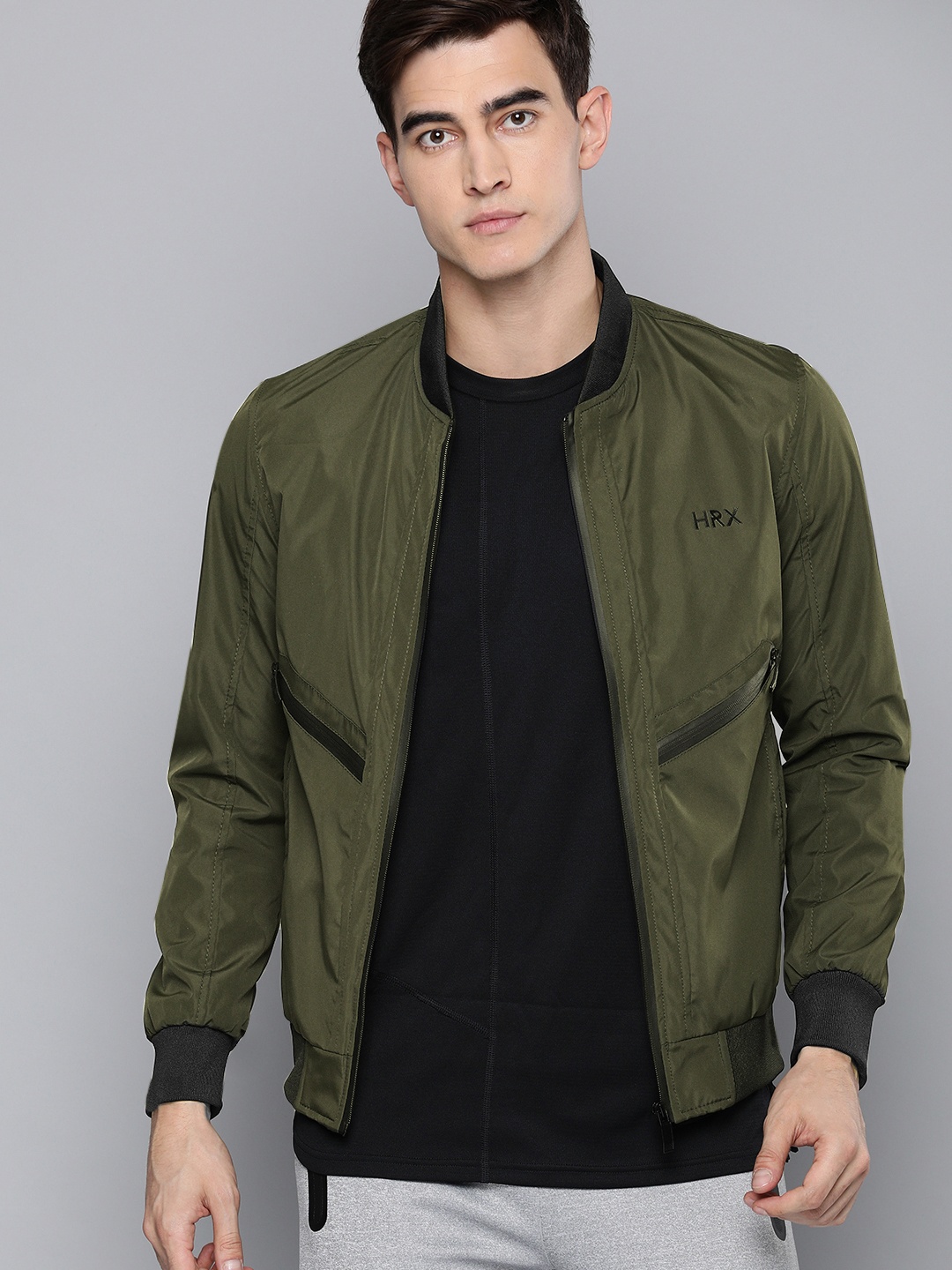 

HRX by Hrithik Roshan Active Men Olive Green Solid Bomber Jacket