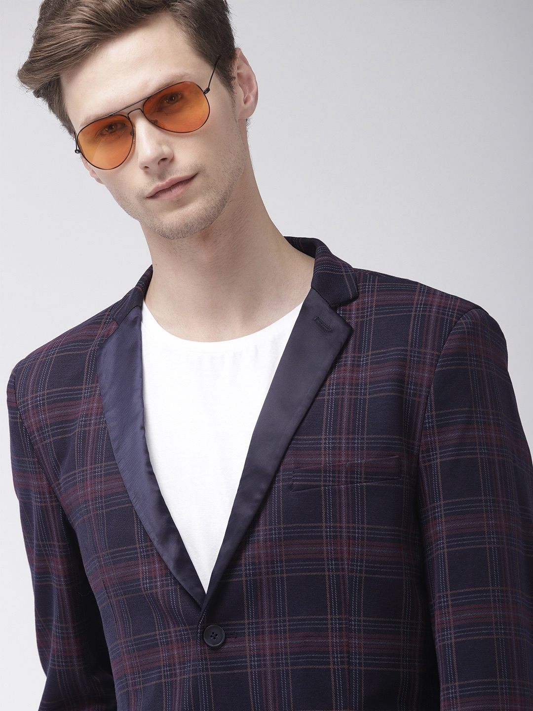 

Harvard Men Navy Blue & Purple Checked Regular Fit Single-Breasted Casual Blazer