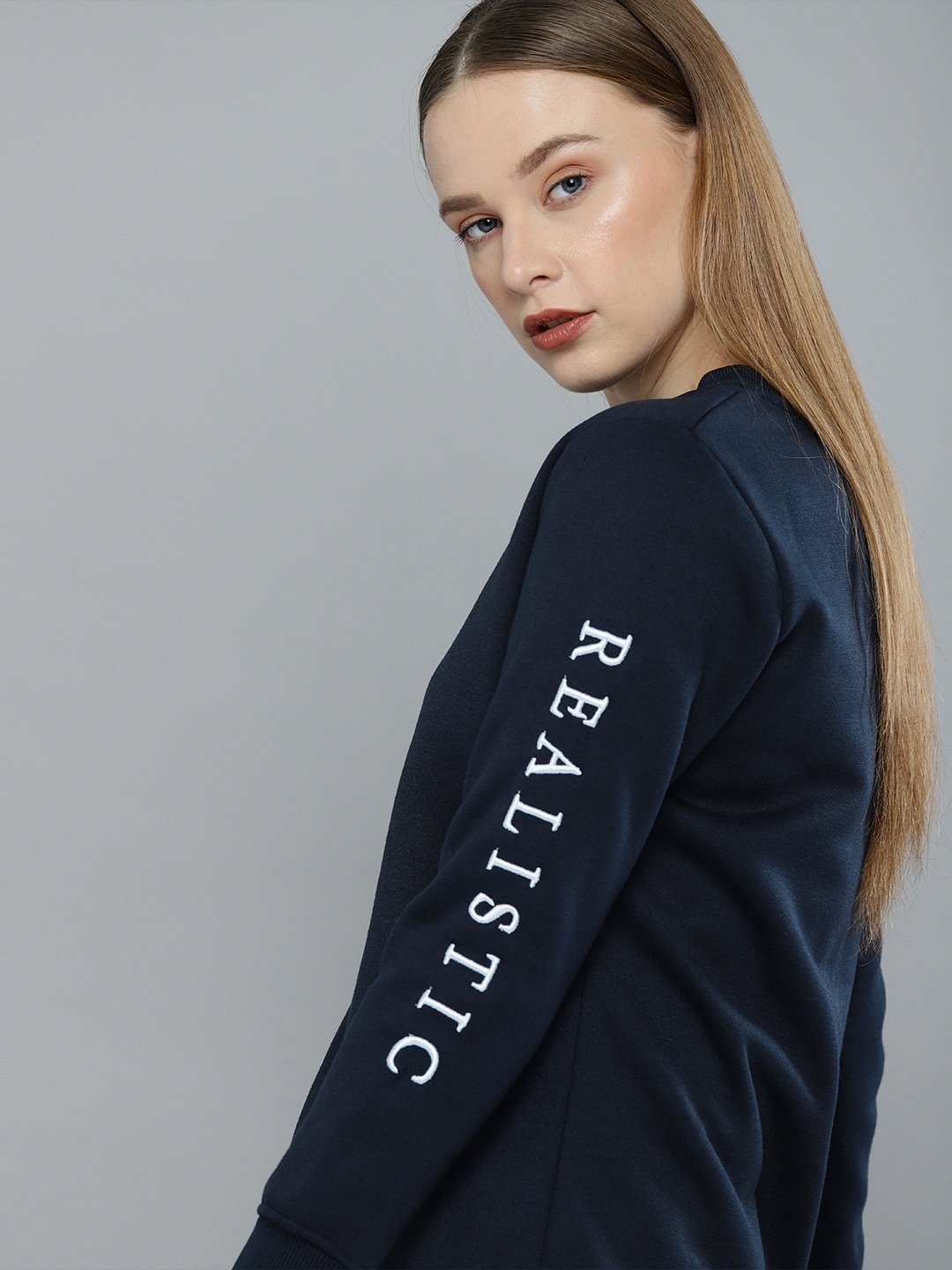 

Harvard Women Navy Blue Solid Pullover Sweatshirt