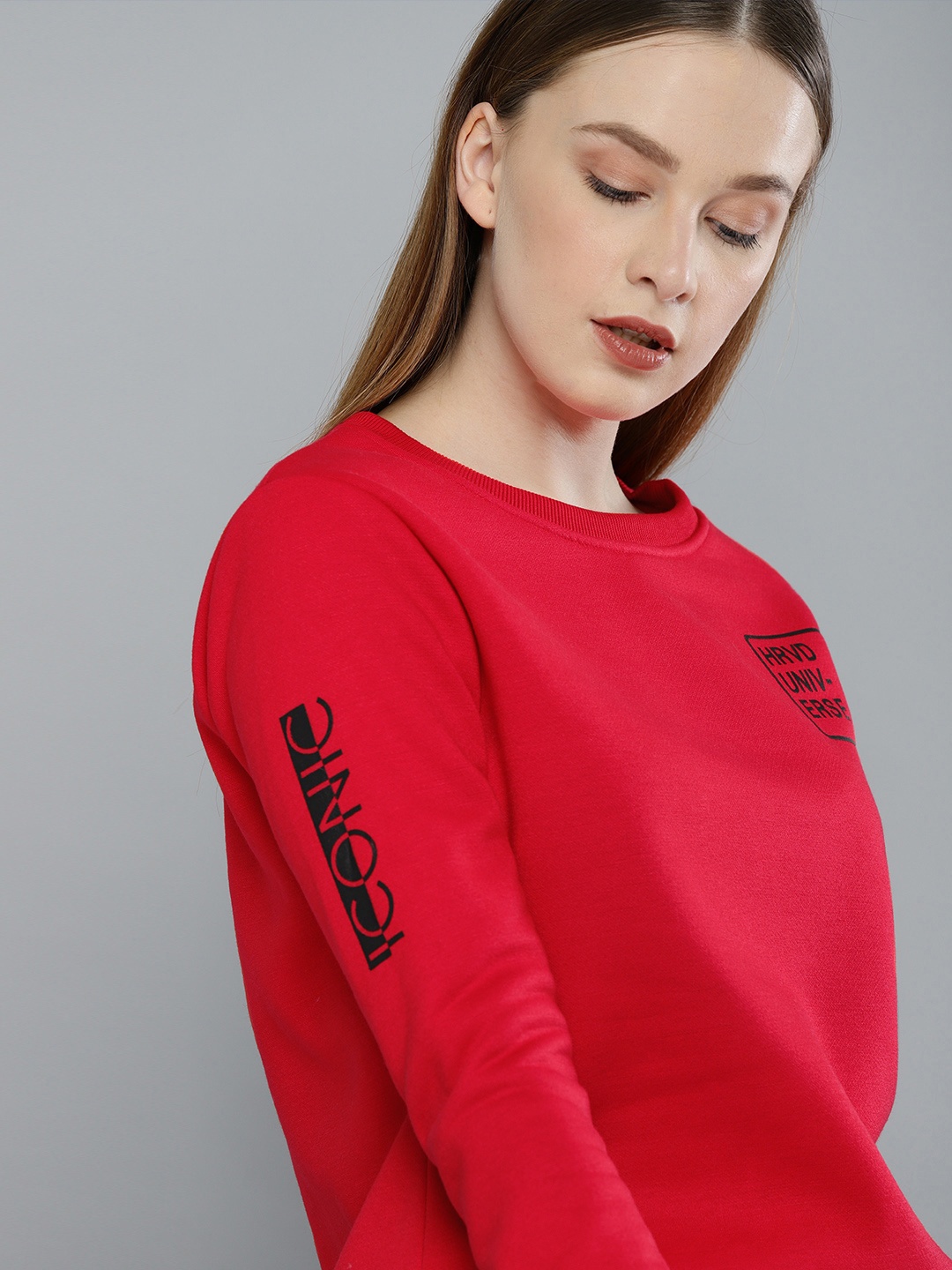 

Harvard Women Red Solid Pullover Sweatshirt