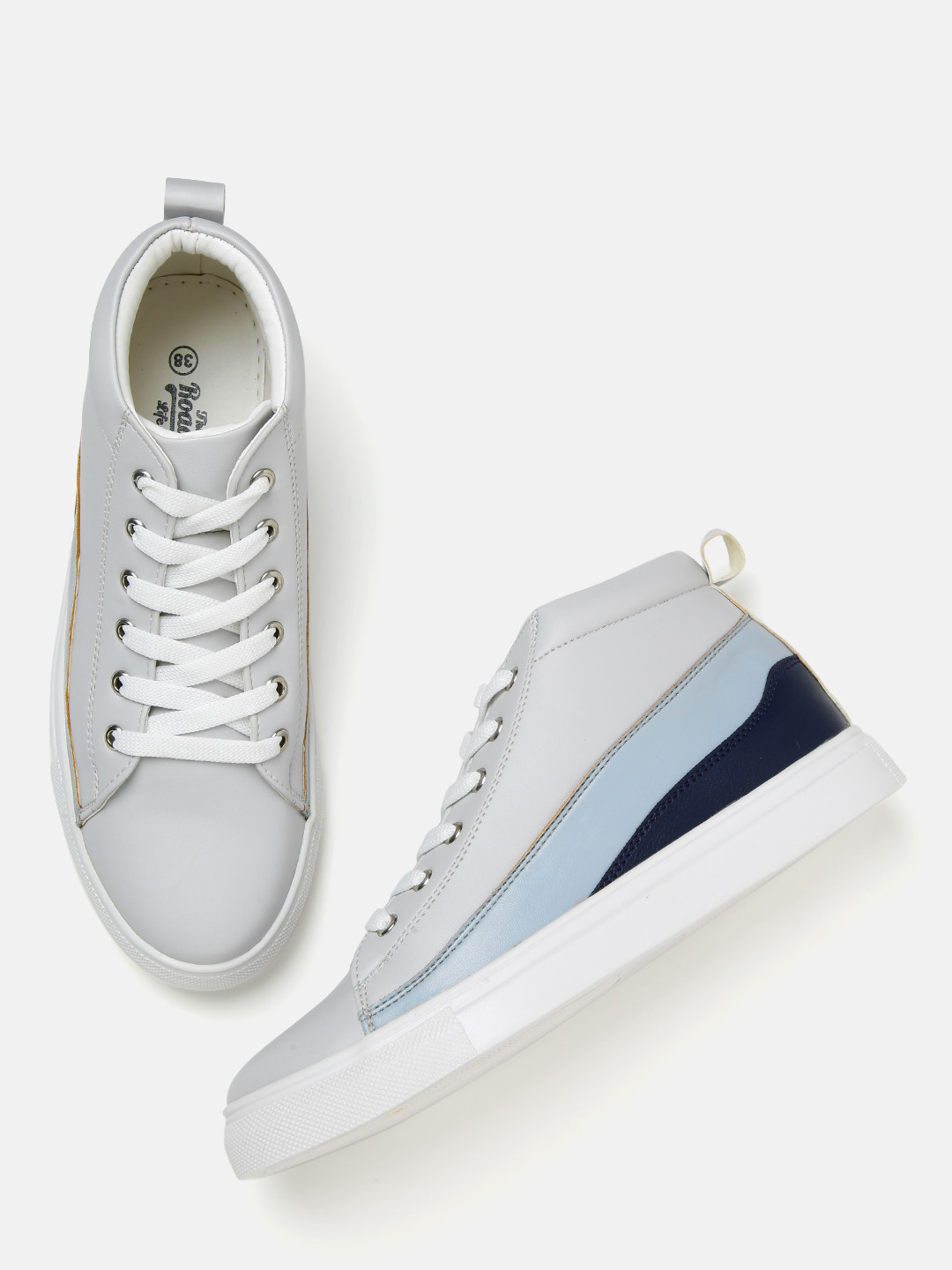 

The Roadster Lifestyle Co Women Grey & Blue Colourblocked Mid-Top Sneakers