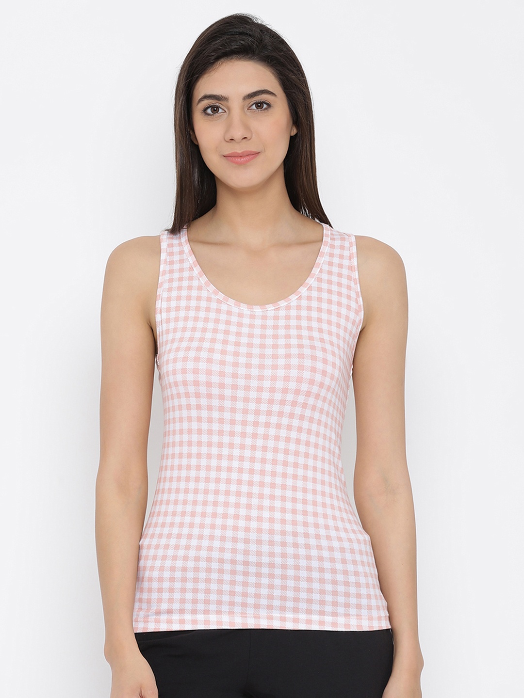 

Clovia Women Pink Checked Tank Top