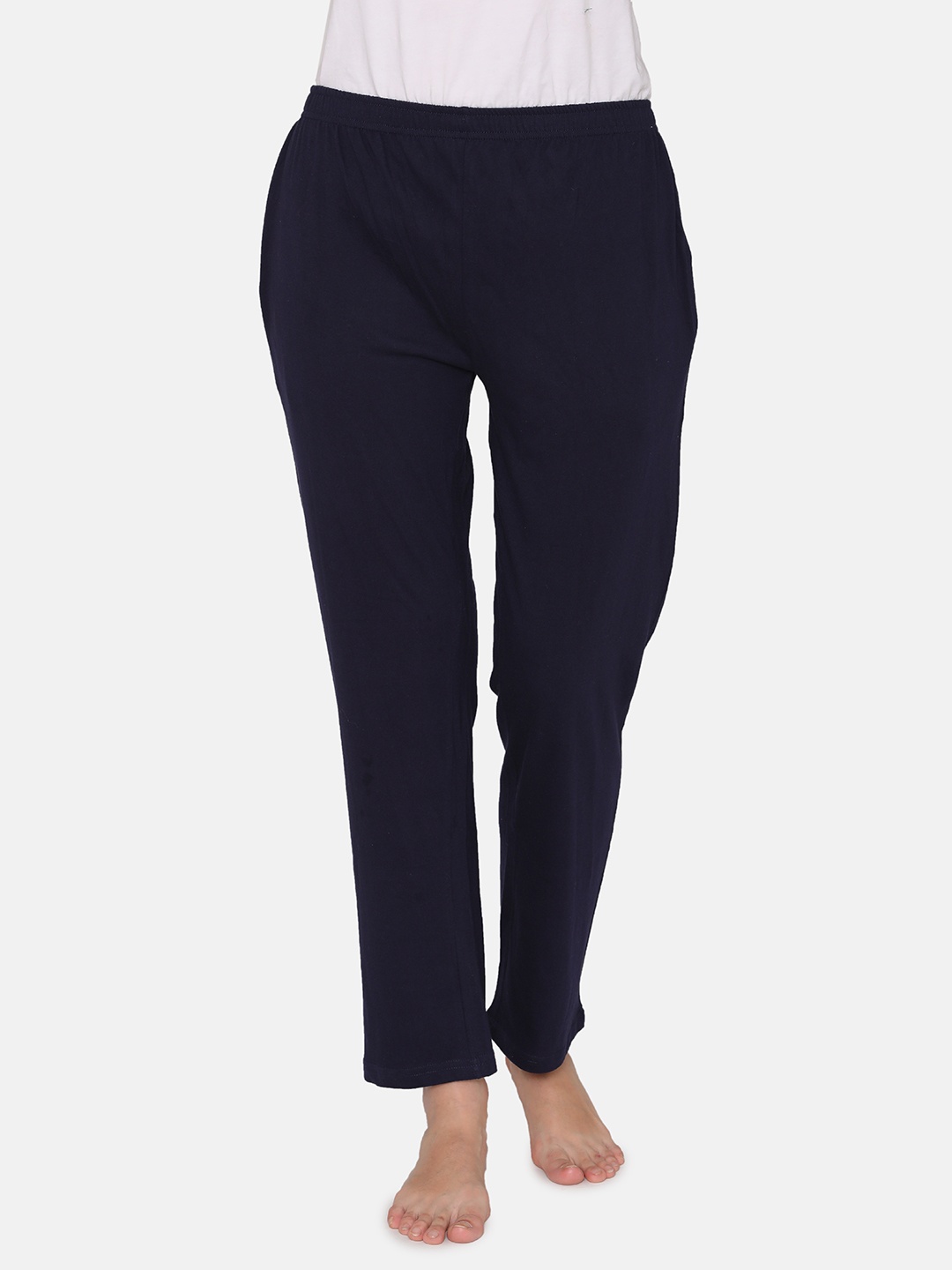 

Clovia Women Cotton Rich Elasticated Waistband Lounge Pants, Navy blue