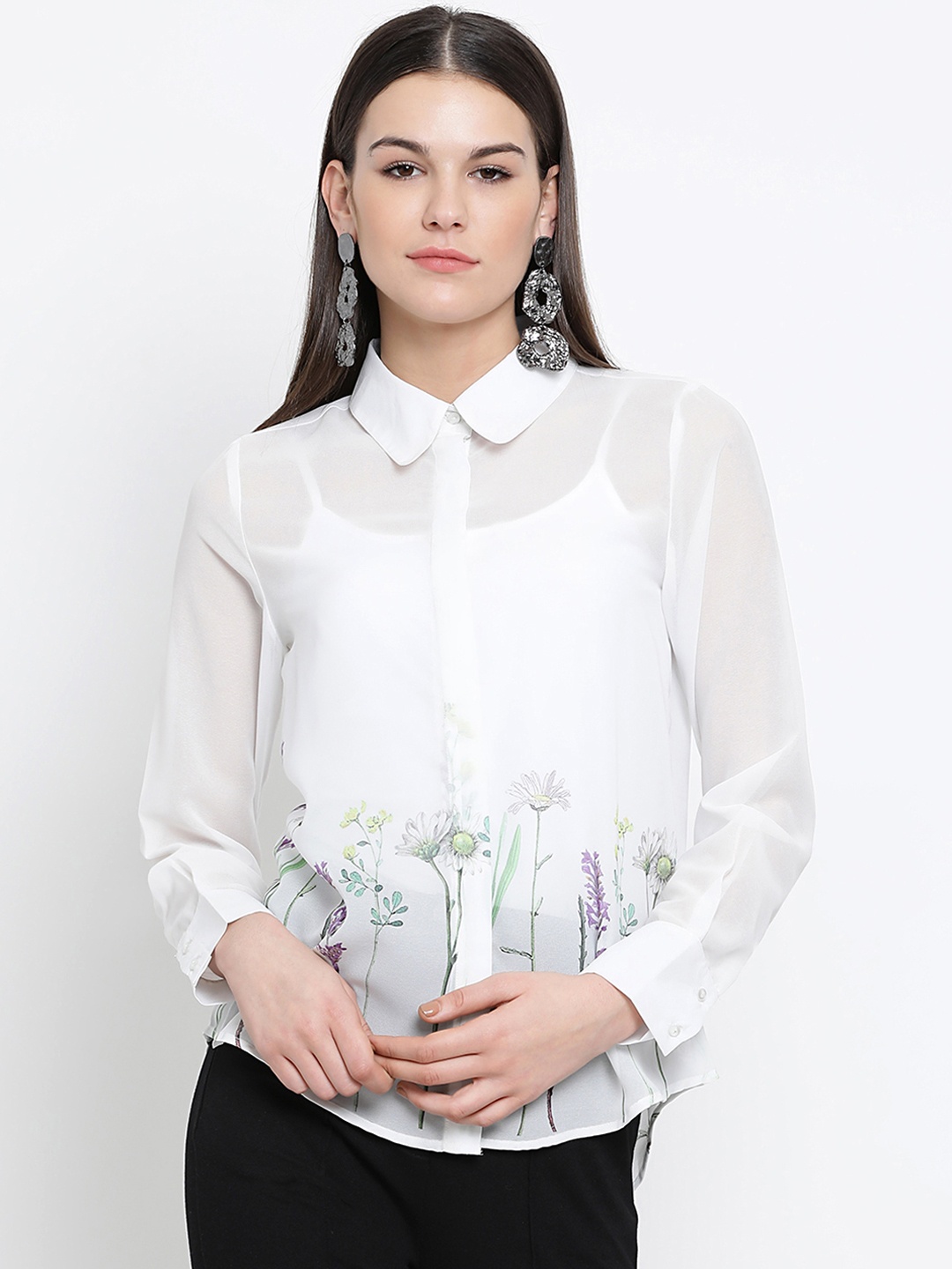 

Kazo Women White Regular Fit Printed Casual Shirt