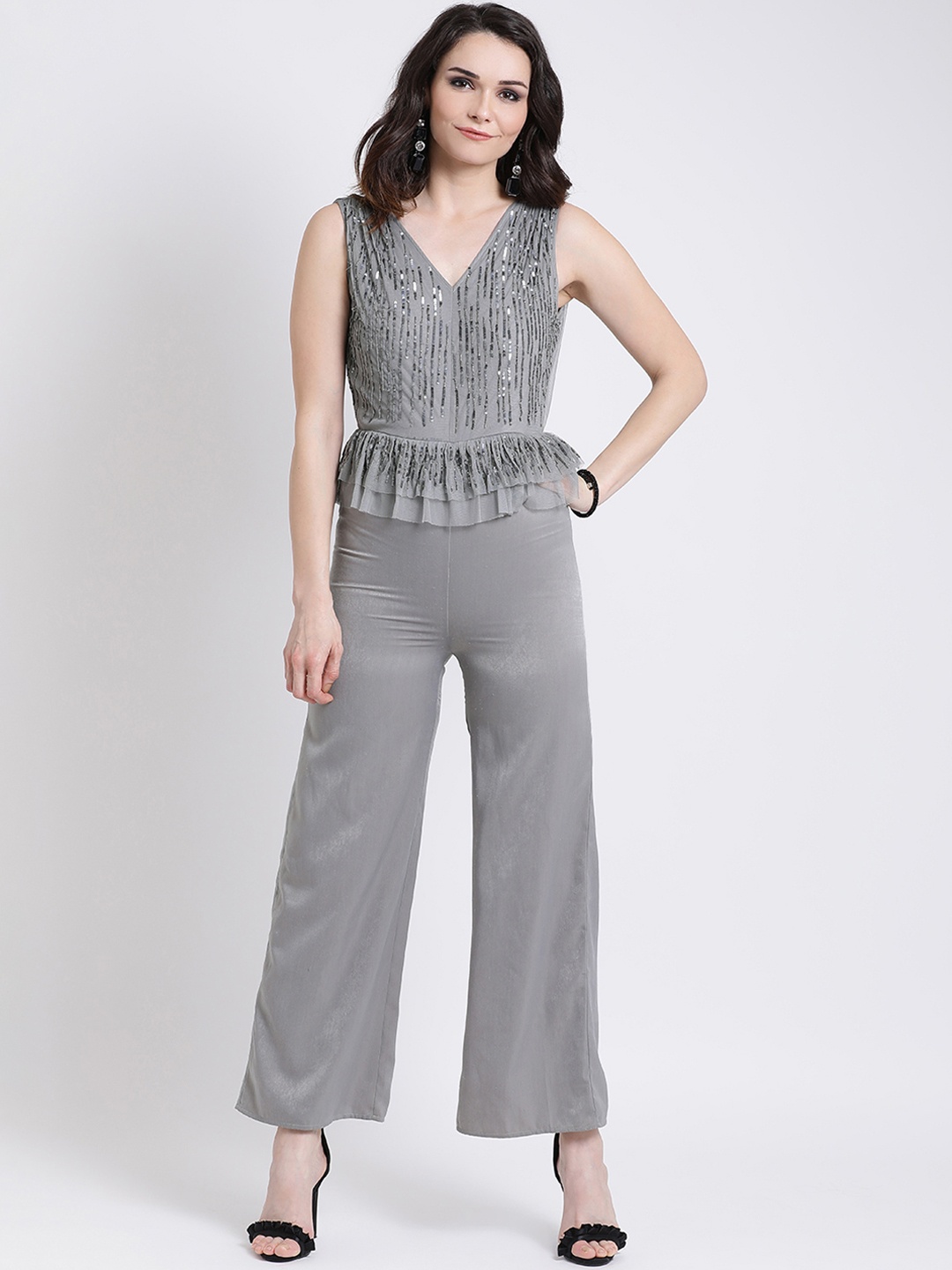 

Kazo Grey Self Design Basic Jumpsuit